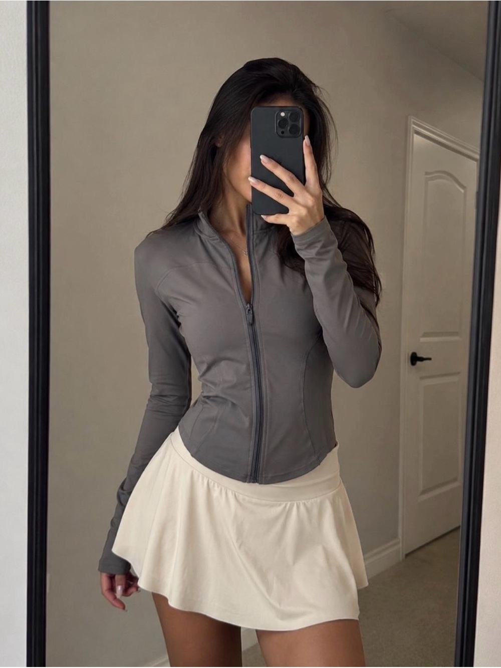 Sporty Women’s XSmall Blue Grey Athletic Yoga Jacket with Thumbholes